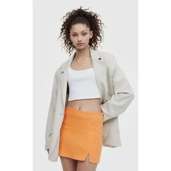 H&M Divided Light Orange Linen Blend Mini Skirt 10 - Picture 1 of 4